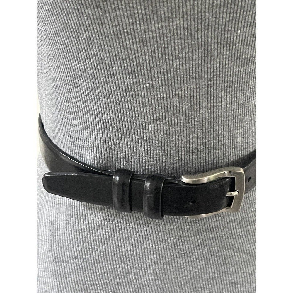 Belt Mens 38/90 Black Leather Adjustable Square Brass Buckle 1” Casual Dress